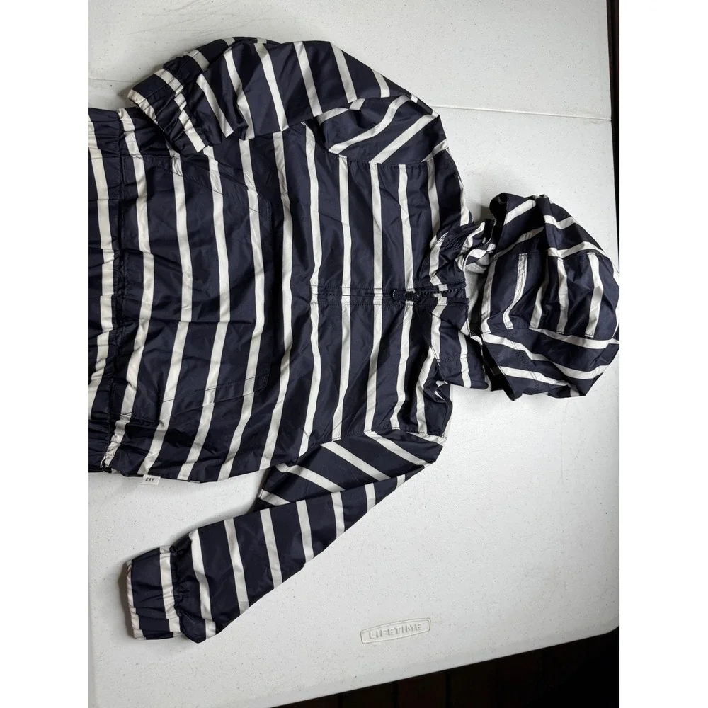 Gap Kids Navy Blue White Striped Windbreaker Hooded Jacket Jersey Lined 3 Years